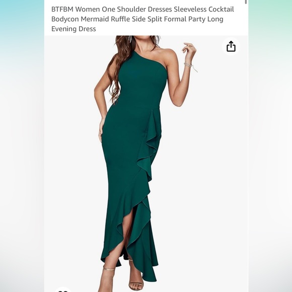 Emerald green long one shoulder formal dress - Picture 1 of 3